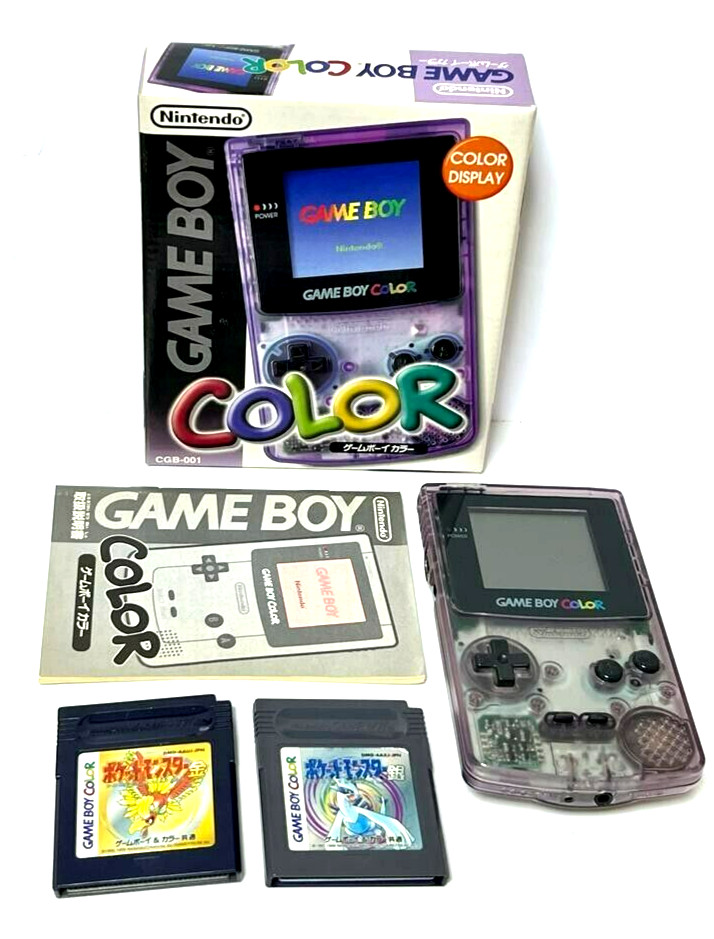 Nintendo Game Boy Color Clear Purple GBC 001 W/Box + Gold Silver Games Tested US