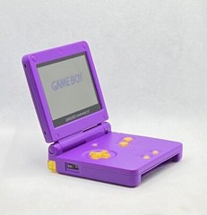 Purple Gameboy Advance SP Clear Yellow Buttons, Crisp Bright IPS Backlit & USB C