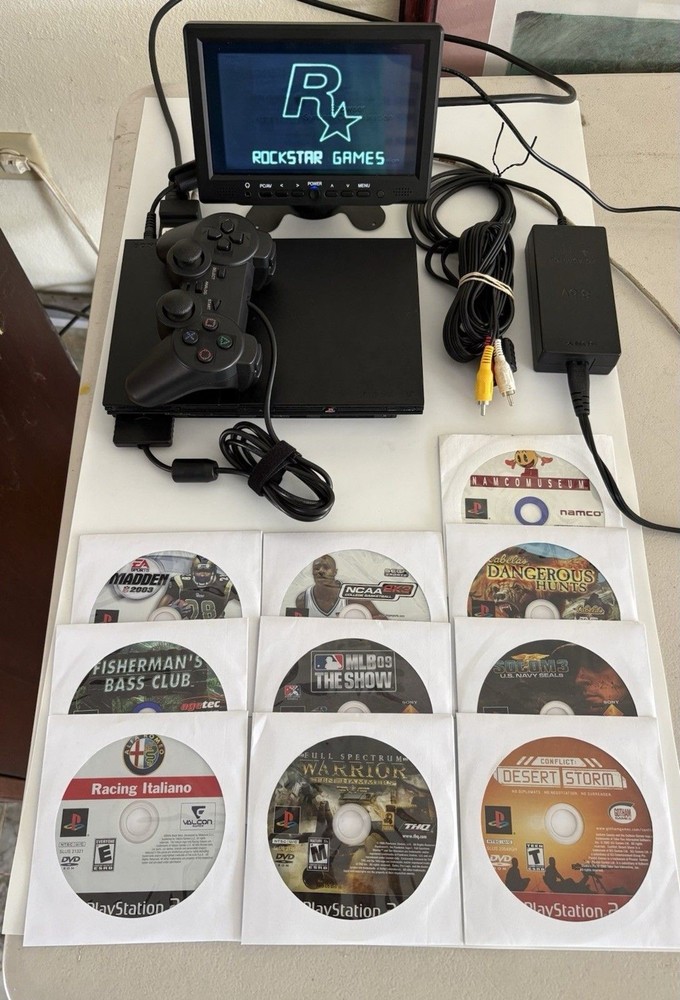 Sony PS2 Slim SCPH-75001 Console Bundle w 10 Games Controller Power Cords Tested