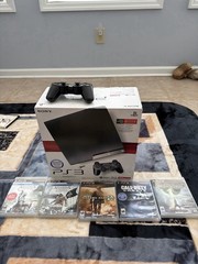 SONY PlayStation 3 PS3 slim 120 GB Console Bundle W/ Controller +5 Games+box