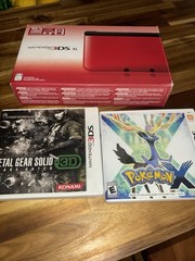 Nintendo 3DS XL Red/Black Bundle w/ Box Charger Manuals Pokemon X MGS 3D