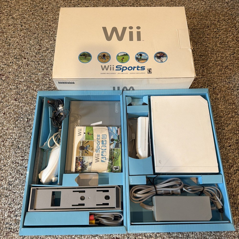 Nintendo Wii Console Wii Sports Bundle Complete in Box CIB RVL-001 White TESTED