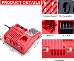 Compatible with Mil-Waukee 18V & 12V Multi Voltage Lithium Battery Charger 48-59