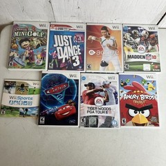 Nintendo Wii Bundle, 2 Controllers, 8 Games Wii Sports Cars 2 Angry Birds Golf