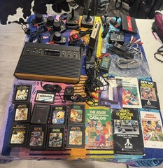 Vintage 1977 Original Atari CX-2600 Game Console Lot controllers, games, extras