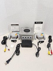 Nintendo GameCube Platinum Console Bundle (2) WaveBird Memory Card TESTED