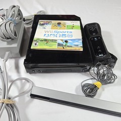 Nintendo Wii Black Console RVL-001 w/ 1 Game + Cords Sensor Bar Tested