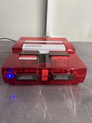 Transparent Clear Red Super Nintendo SNES Game Console SNS-001 with Blue LED