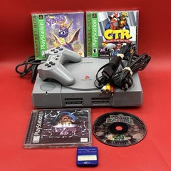 Sony PlayStation 1 PS1 Console Bundle w/Controller/Cables/Memory Card/4 Games