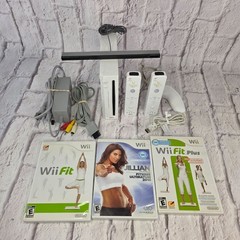 Nintendo Wii Bundle 2 Controllers 1 Nunchuck 3 Fitness Games Cables & Sensor Bar