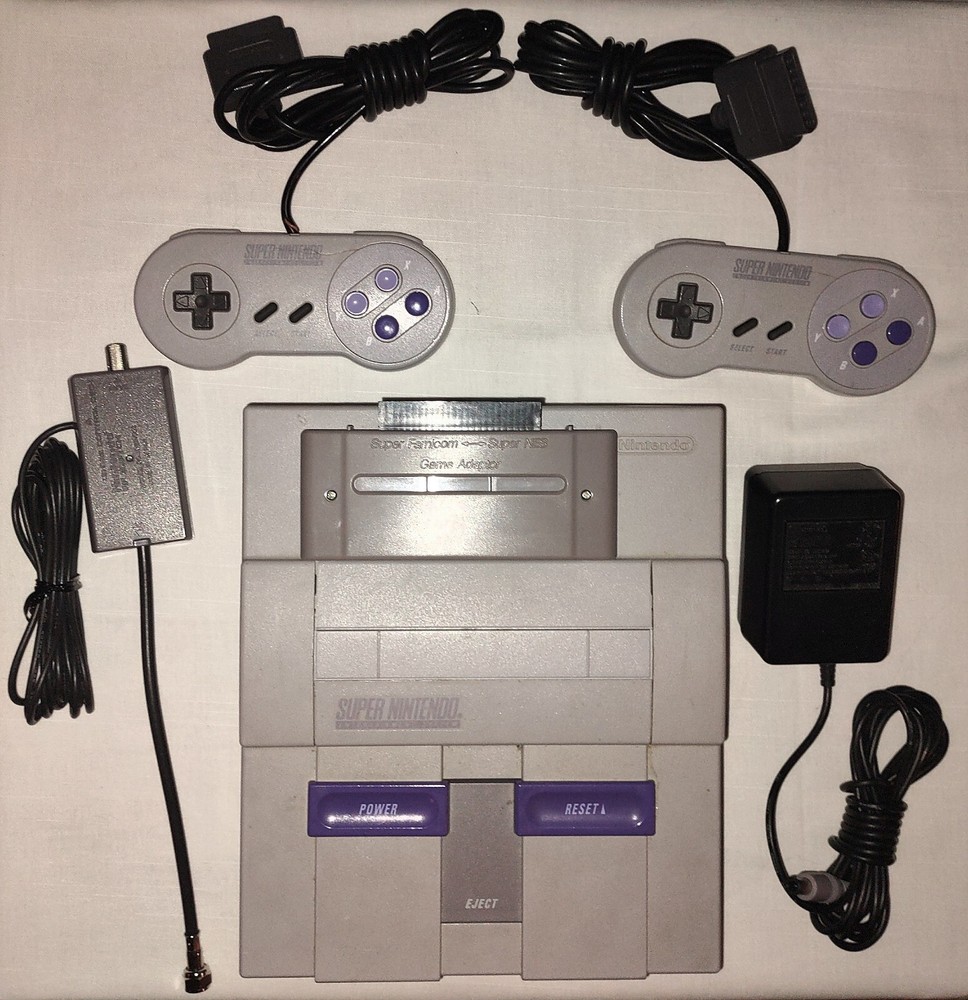 SNES Super Nintendo All Original Console, 2Controllers,RF+AC+ SuperFamicomAdapt