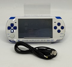 White & Blue Sony PSP 3000 System w Charger, And New Battery Bundle Excellent