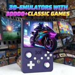 R36MAX 2 Retro Handheld Game Console, 4.5 Inch IPS HD Screen Inch, purple Color