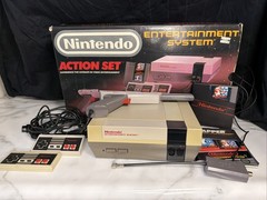 Nintendo NES Action Set Complete in Box, w Light Gun, 2 Controllers, Not Working