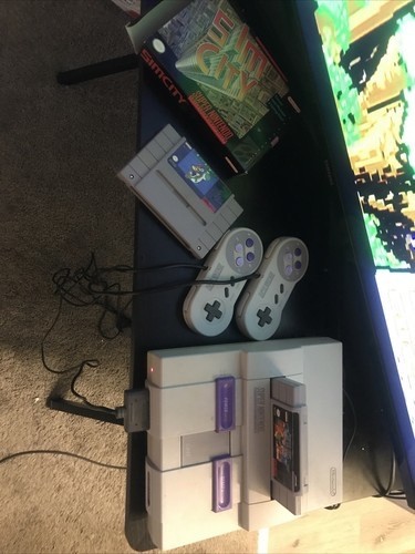 Nintendo SNES Home Console Super Mario Sim City Populous Bundle