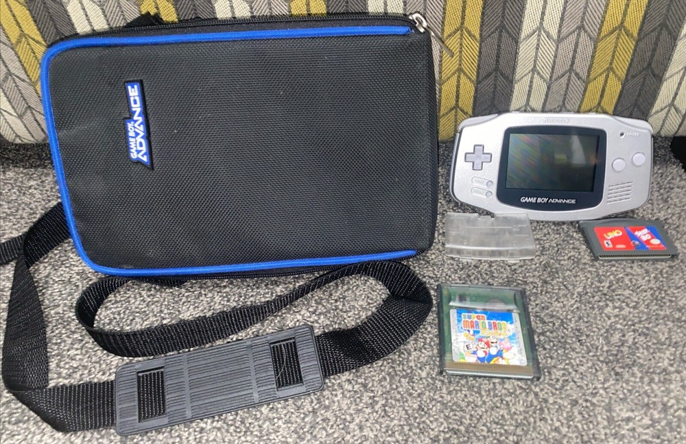 Nintendo Gameboy Advance Silver AGB-001 *Tested* 3D Printed Back And 2 Games