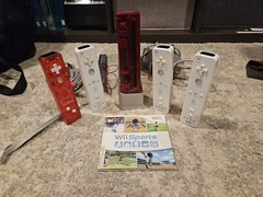 Red Wii Clear 4 Remotes Wii Sports Stand And Cables Bundle Lot