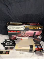 Nintendo NES Action Set Complete in Box, w Light Gun, 2 Controllers, Not Working