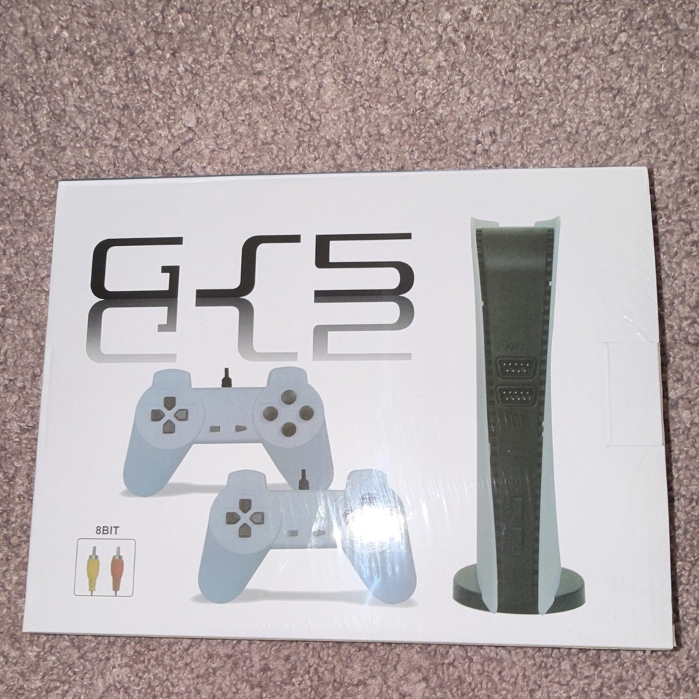 GS5 8-Bit Home Video Game Console, White/Black, 2 Controllers, Composite RCA