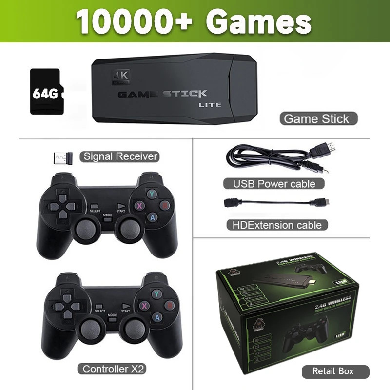 Video Game,M8 Console 64GB with 2 Wireless Controllers,10000 Retro Games, 4K HD