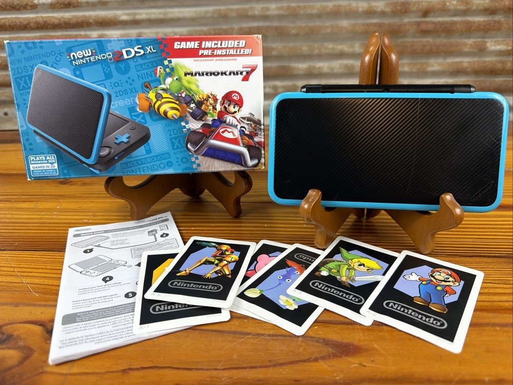 Nintendo 2DS XL Console Black/Turquoise w/Box & Inserts PARTS/REPAIR ONLY! READ!