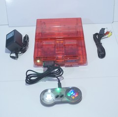 Transparent Clear Red Super Nintendo SNES Game Console SNS-001 with Green LED
