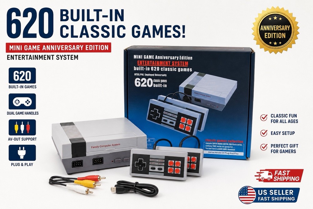 Mini 620 Classic Games Mini Retro TV Game Console Dual Controllers Plug & Play
