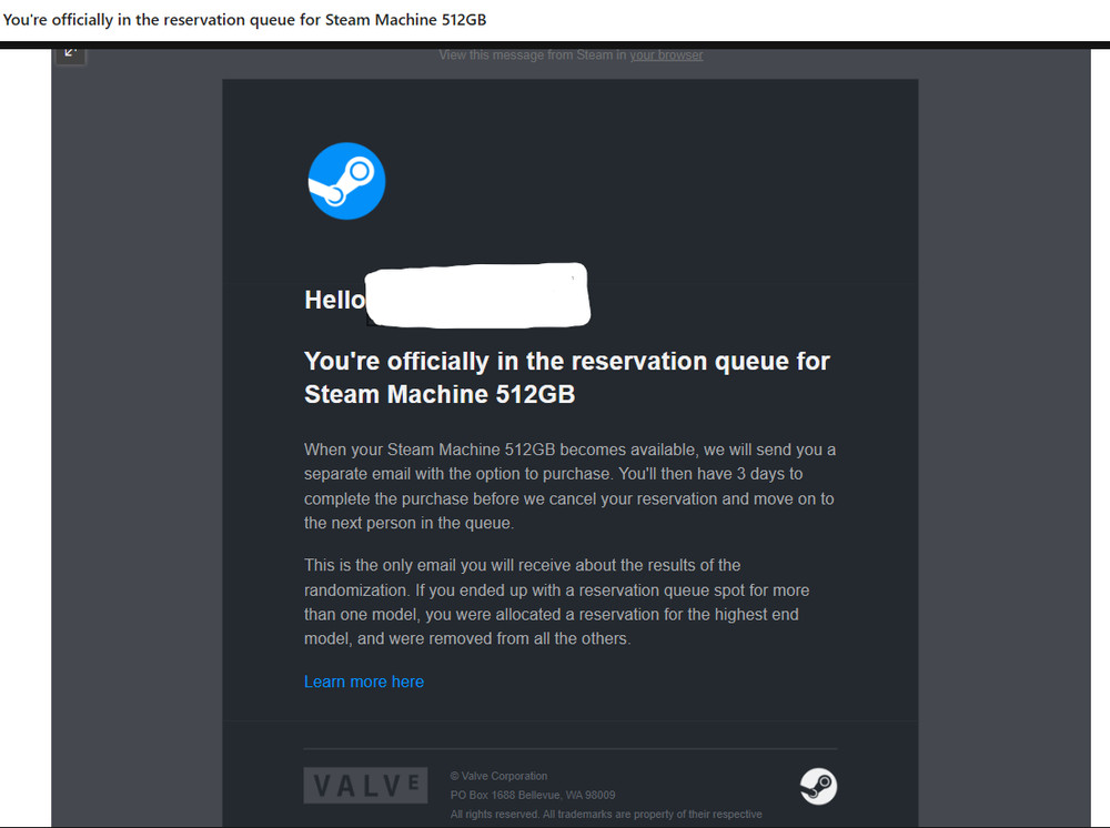 Steam Machine 512GB Valve Gaming PC (NO CONTROLLER) Presale Listing