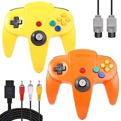 Generic Wired N64 Controllers Yellow And Orange With AV Cable Video Game Systems