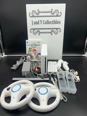 Nintendo Wii Console Bundle White RVL-001, 2 Controllers/Wheels, Mario Kart, OEM