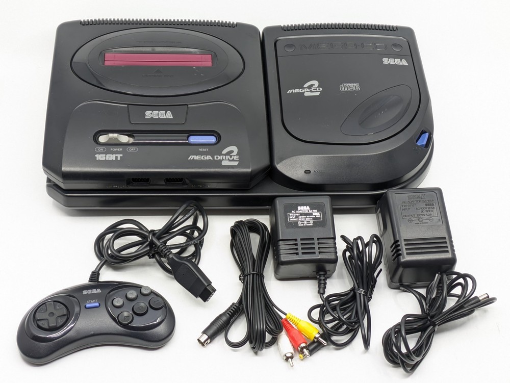 EGA Mega Drive 2 + Mega CD 2 Console Bundle HAA-2912 HAA-2502 Tested Japan