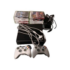 X box three sixty bundle , with fourteen games to controllers , n wires tested