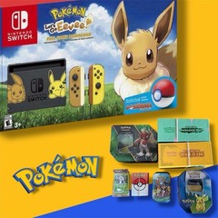 Nintendo Switch Pokemon Let’s Go Eevee Console w Poke Ball CARDS Case Book Lot