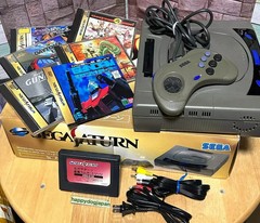 SEGA SATURN Console Controller Extended Ram Cartridge Box HST-3200 & 6Games JPN