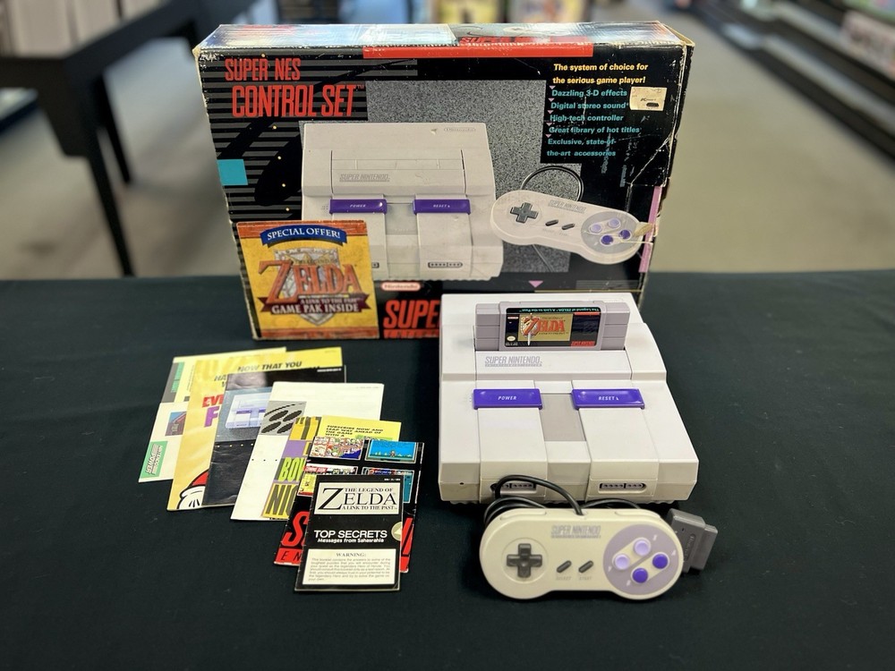 Super Nintendo System (Zelda Set) Game, paperwork, styrofoam & matching numbers