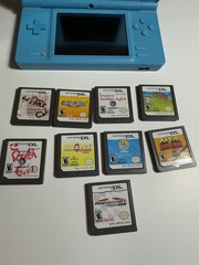 Nintendo DSi Light Blue Handheld Console w/ 9 Games. Tested & Working